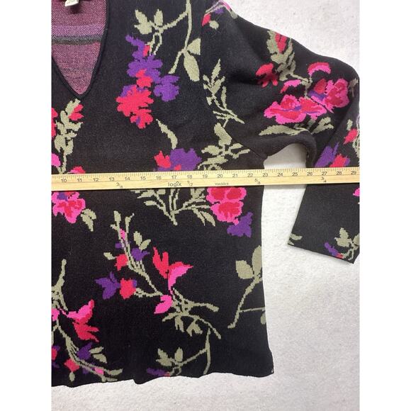 Appleseeds Women XL Sweater Graphic Floral Narrow V Neck Viscose Bright Soft - Picture 5 of 7